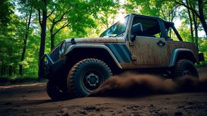 Geländewagen auf schlammigem Offroad-Pfad