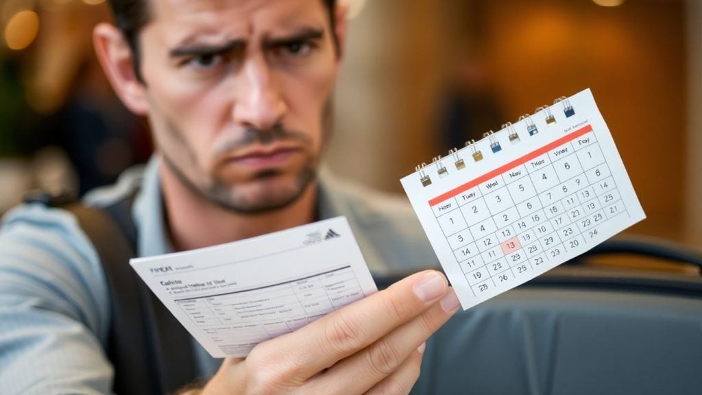 Person mit Reiseplänen und Kalender