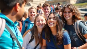 Glückliche Jugendliche auf einer Reise im Freien